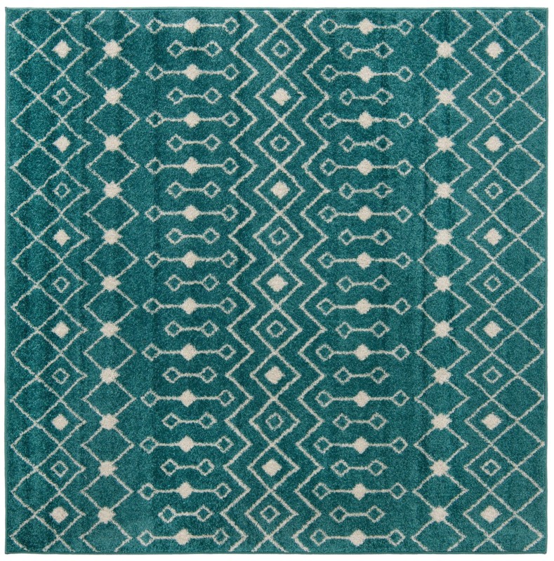 6' x 6' Boswell · Geometric trellis rug, turquoise and ivory