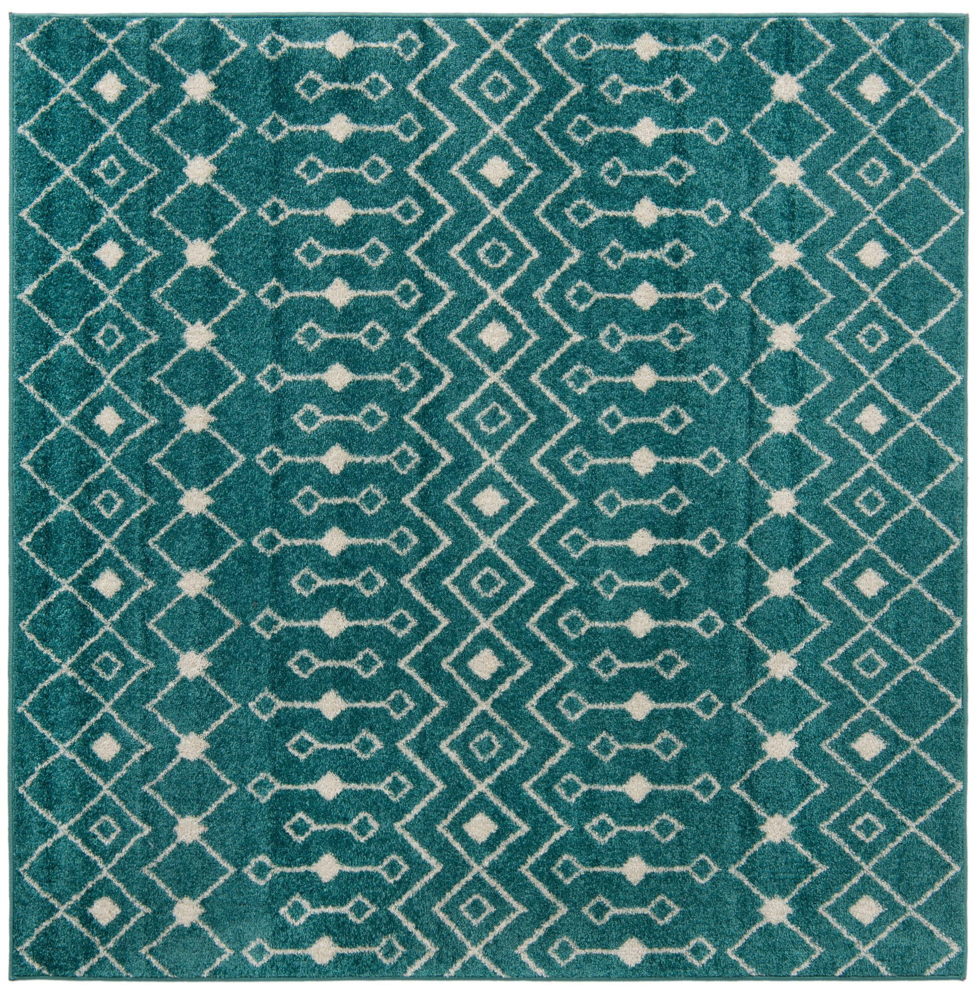 6' x 6' Boswell · Geometric trellis rug, turquoise and ivory