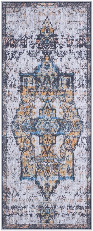 2' x 5' Rideout · Medallion rug, white and blue