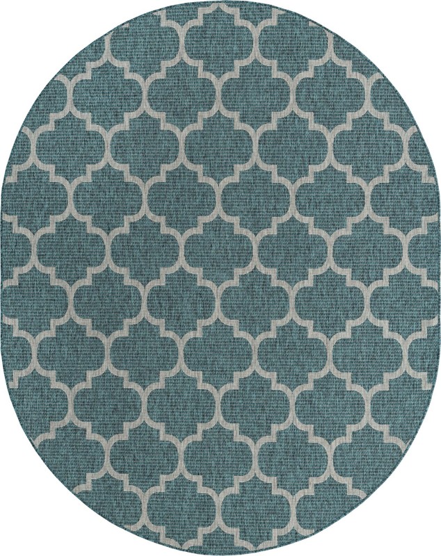 7' 10 x 10' Fanshawe · Lattice Outdoor Rug, teal and gray