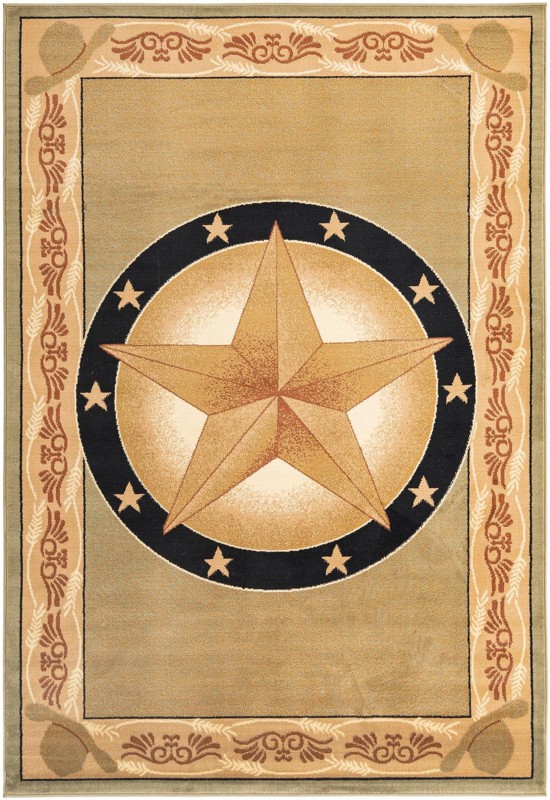 6' x 9' Heather · Western star rug, green and beige