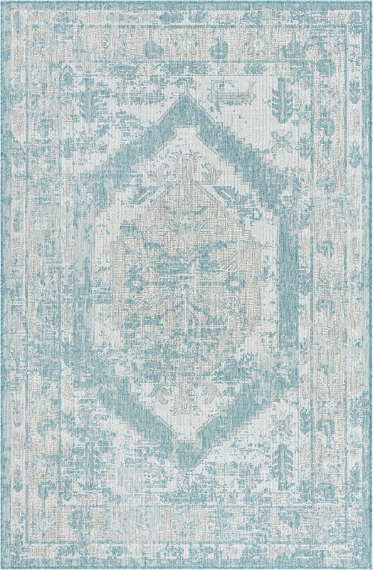 5' 3 x 8' Wylie · Border Outdoor Rug, aqua