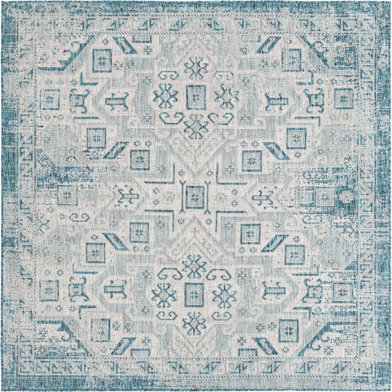 7' 10 x 7' 10 Estuary · Border Outdoor Rug, teal