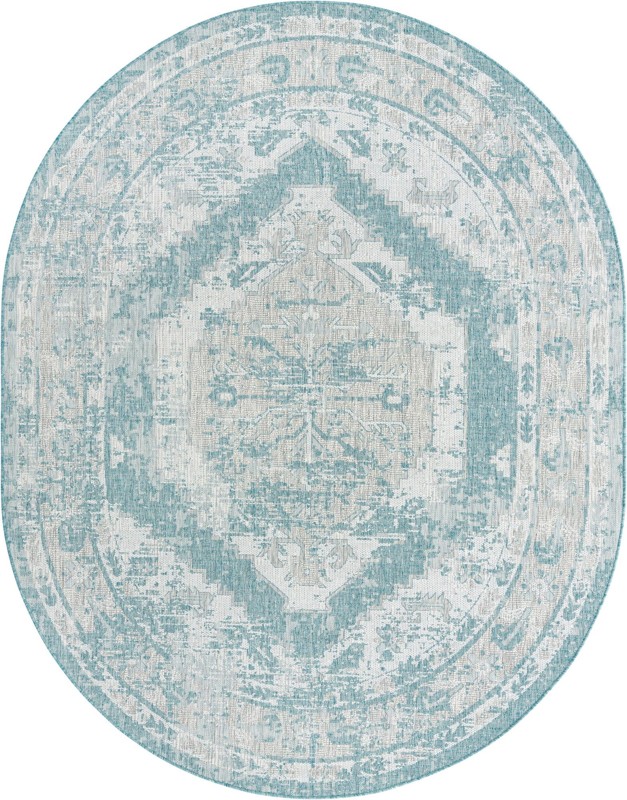 7' 10 x 10' Wylie · Border Outdoor Rug, aqua