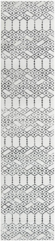 3' x 13' Newcomb · Geometric lattice rug, ivory and charcoal