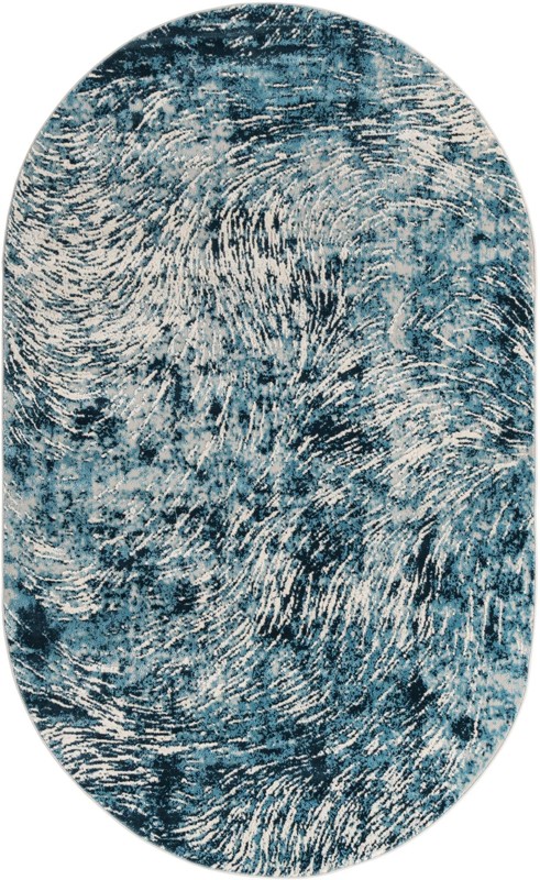 Redlands · Abstract rug, blue and ivory