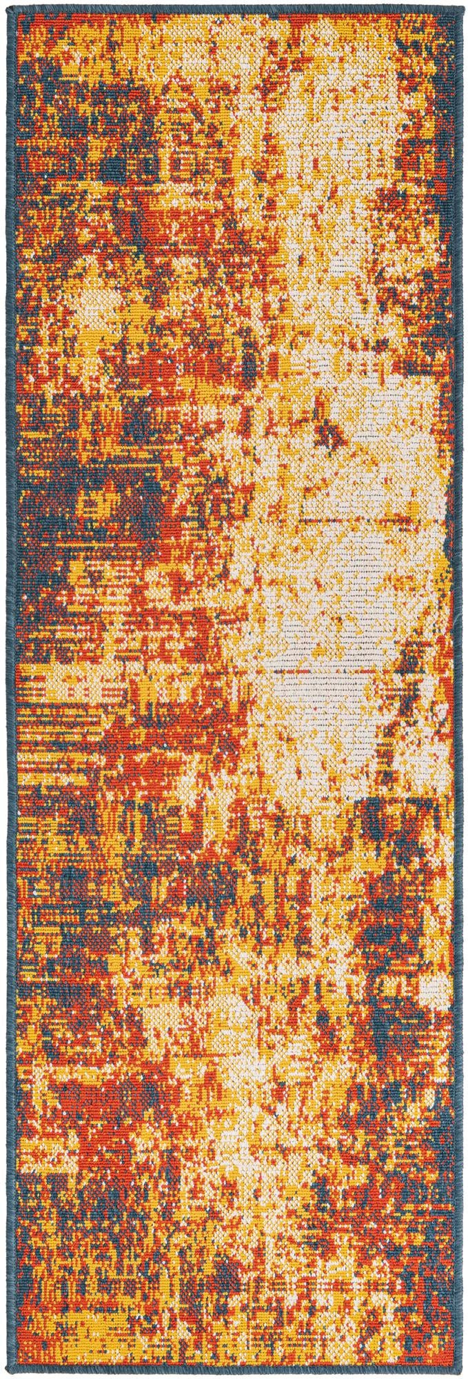 2' x 6' Ward · Abstract Outdoor Rug, terracotta and yellow
