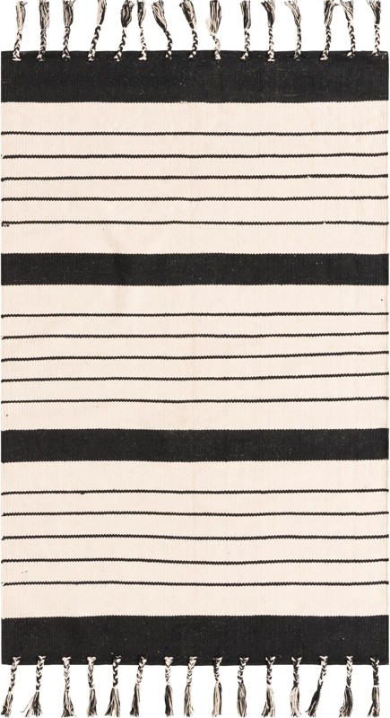4' 1 x 6' 1 Ottley · Striped Chindi Rug, black and white