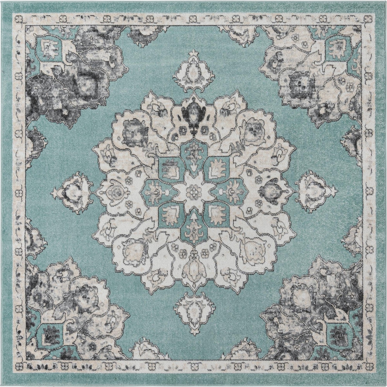 7' 10 x 7' 10 Nettle · Border rug, aqua