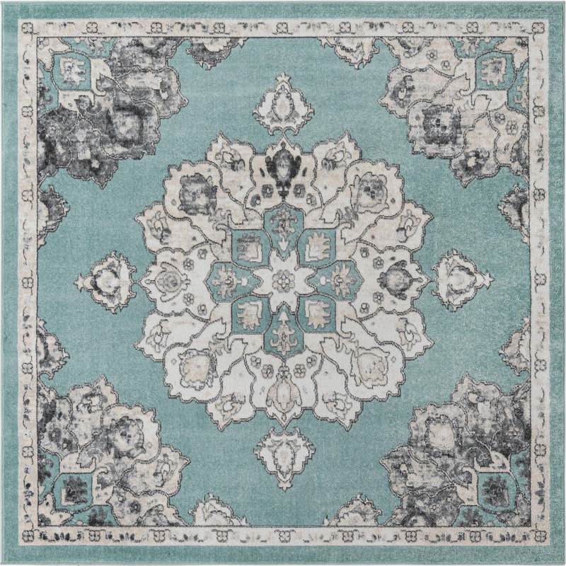 7' 10 x 7' 10 Nettle · Border rug, aqua