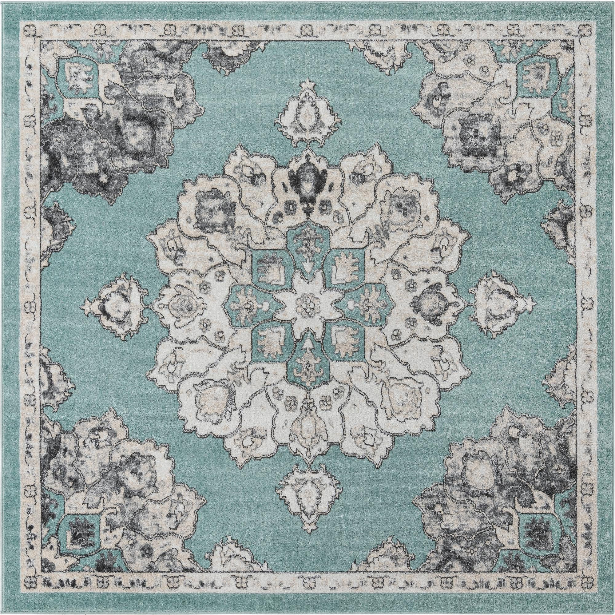7' 10 x 7' 10 Nettle · Border rug, aqua