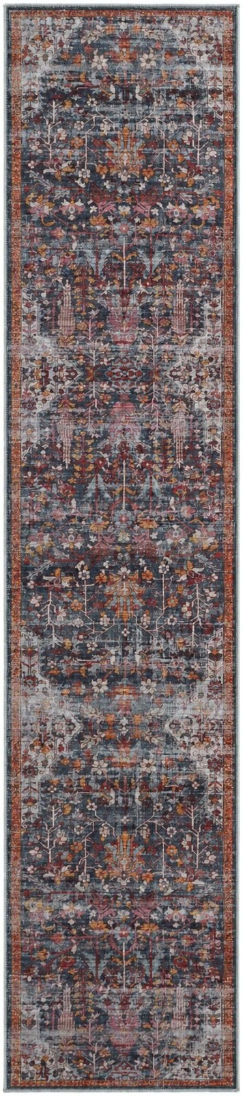 2' 7 x 12' Massey · Distressed floral rug, navy and rust