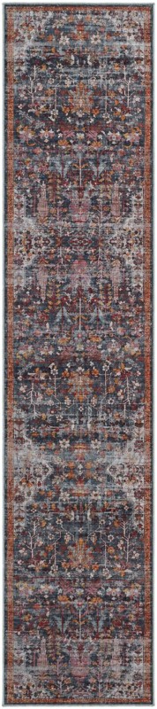 2' 7 x 12' Massey · Distressed floral rug, navy and rust