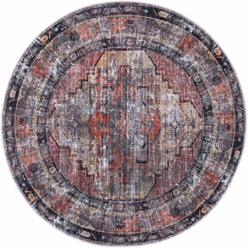 5' 3 x 5' 3 Chandler · Distressed medallion rug, rust and yellow