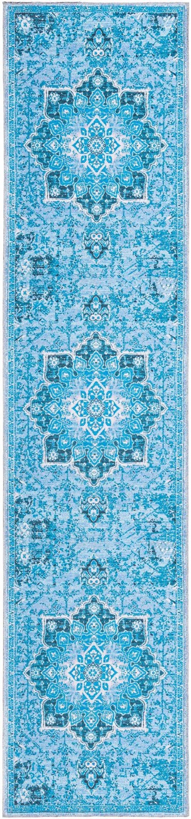 2' 7 x 12' Rideout · Medallion Washable Rug, aqua and navy