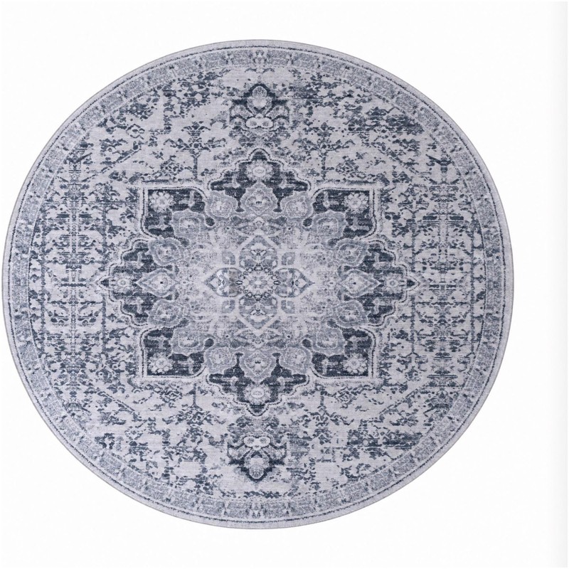 10' 6 x 10' 6 Rideout · Distressed medallion rug, gray and ivory