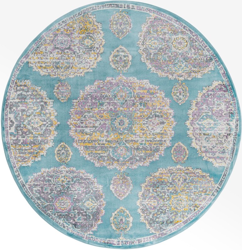 8' 2 x 8' 2 Mather · Medallion rug, turquoise and gold