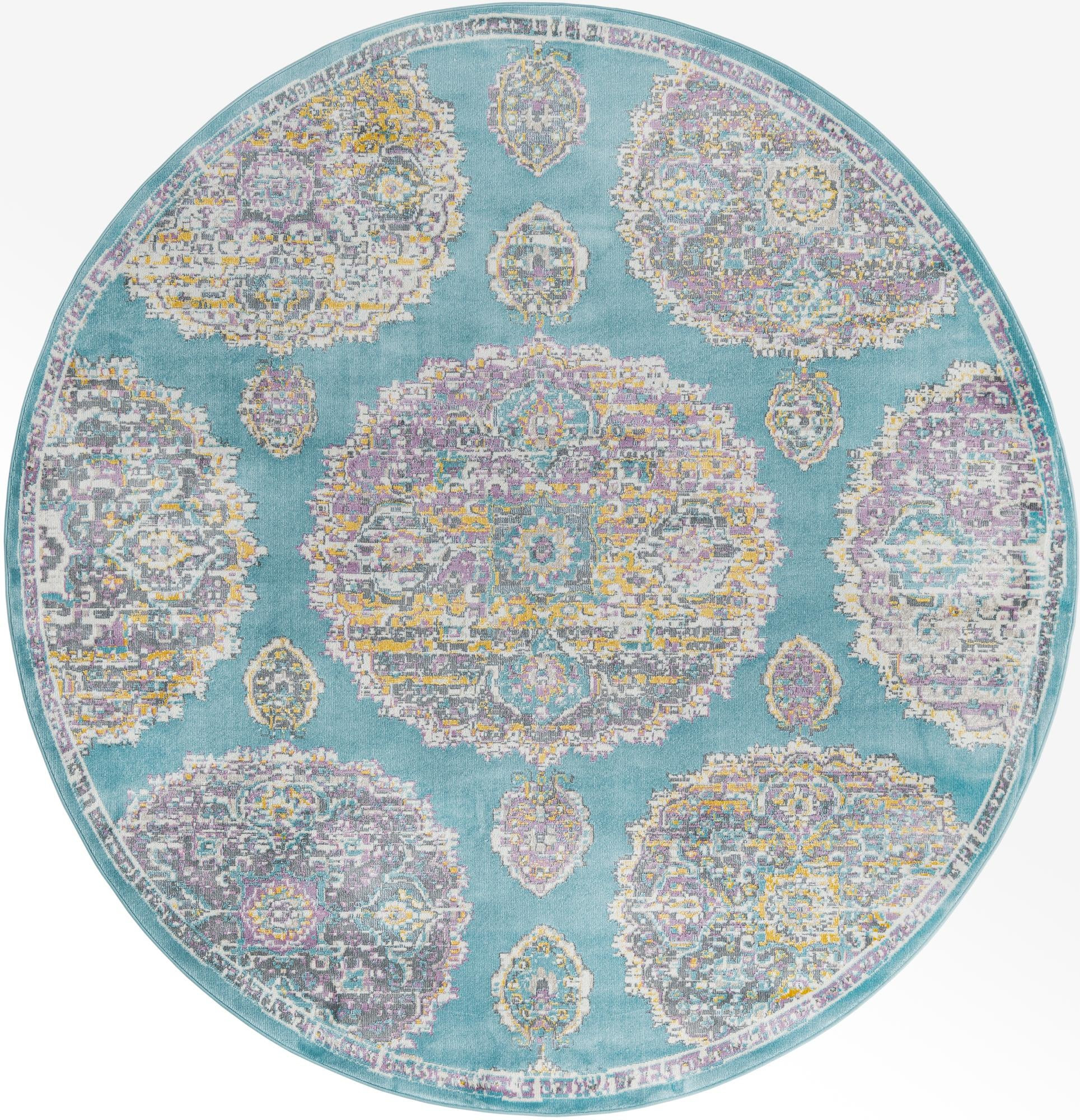 8' 2 x 8' 2 Mather · Medallion rug, turquoise and gold