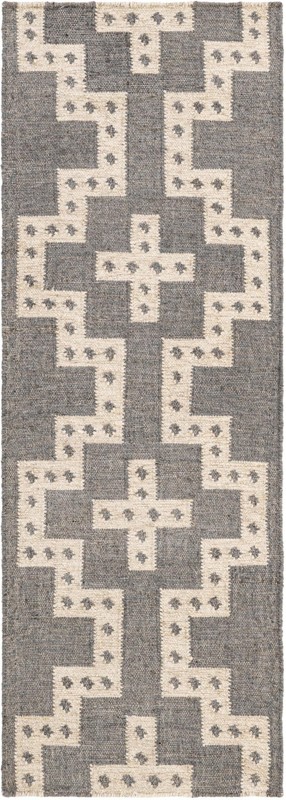 2' x 6' 1 Earley · Geometric Wool Rug, gray and white