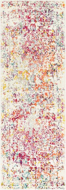 2' x 6' Birch · Distressed medallion rug, ivory and multi