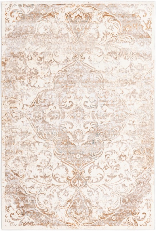 4' x 6' Hilton · Faded medallion rug, cream and brown