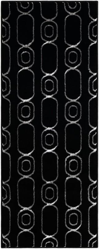2' x 5' Renwick · Geometric rug, black and silver