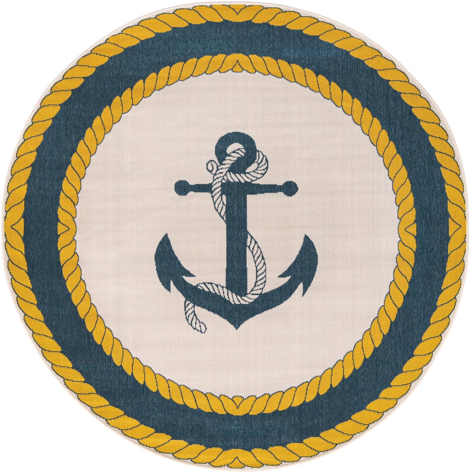 7' x 7' Dewitt · Nautical anchor Outdoor Rug, navy and yellow