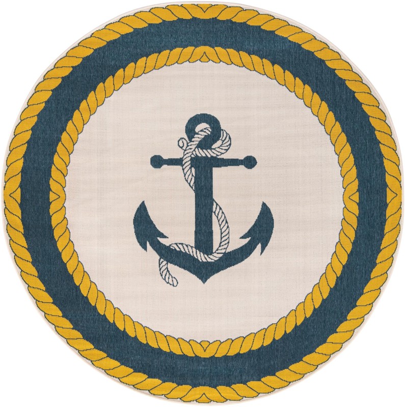 Dewitt · Nautical anchor Outdoor Rug, navy and yellow
