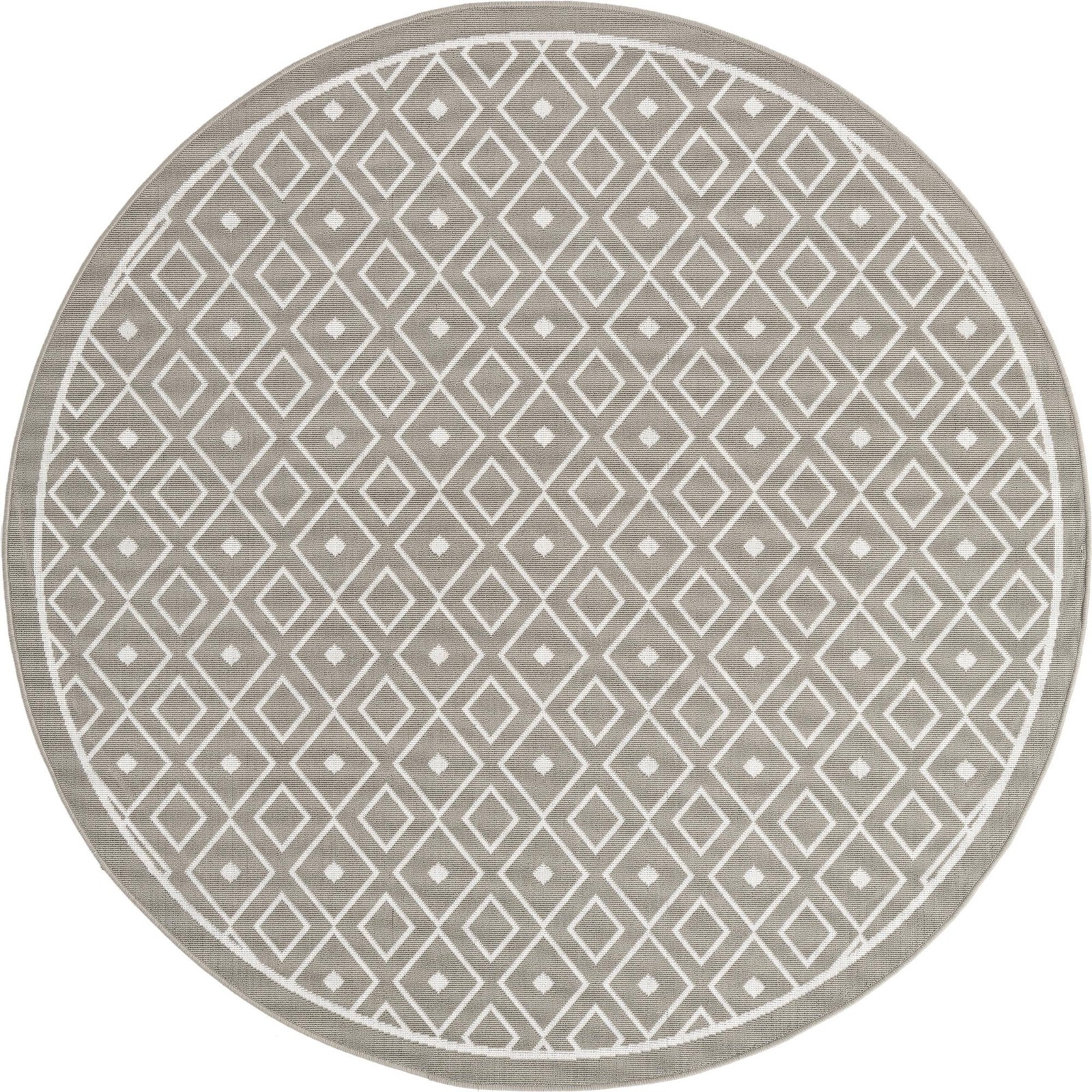 7' x 7' Revell · Diamond lattice Outdoor Rug, gray and white