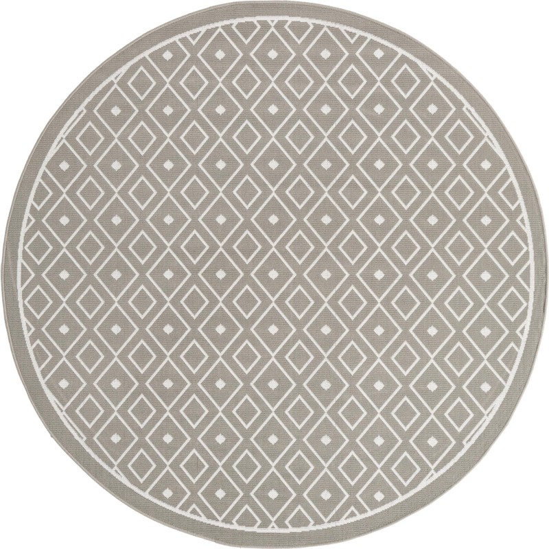 7' x 7' Revell · Diamond lattice Outdoor Rug, gray and white