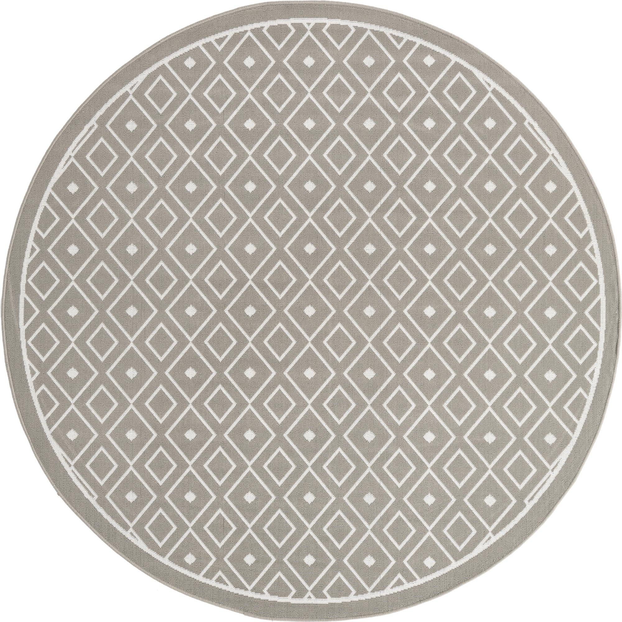 7' x 7' Revell · Diamond lattice Outdoor Rug, gray and white