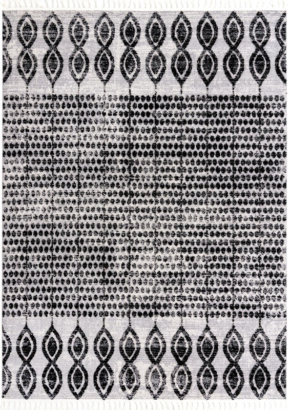 9' x 12' Ferrall · Tribal striped rug, black and ivory