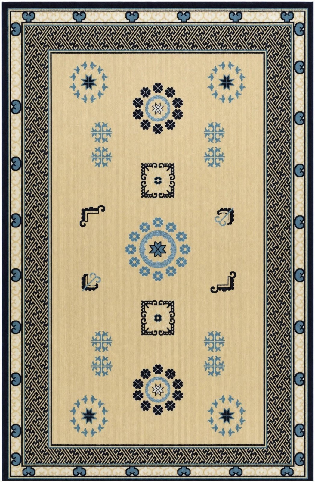 5' 3 x 8' Quaid · Border rug, cream