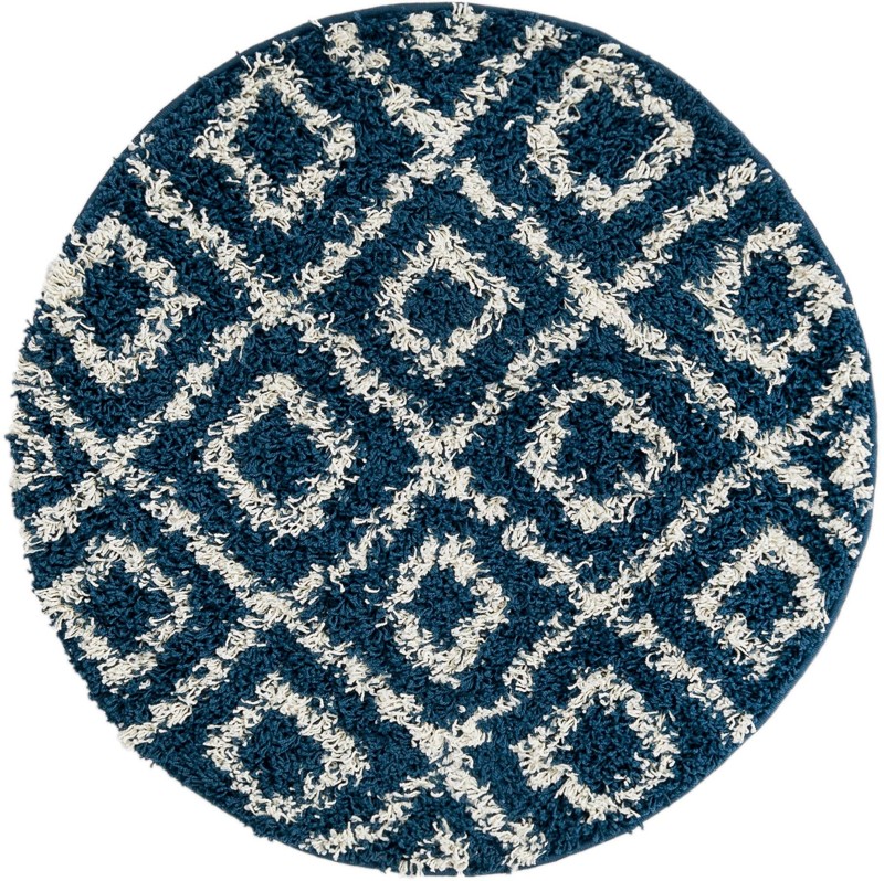 3' 3 x 3' 3 Brock · Diamond trellis Shag Rug, navy and ivory