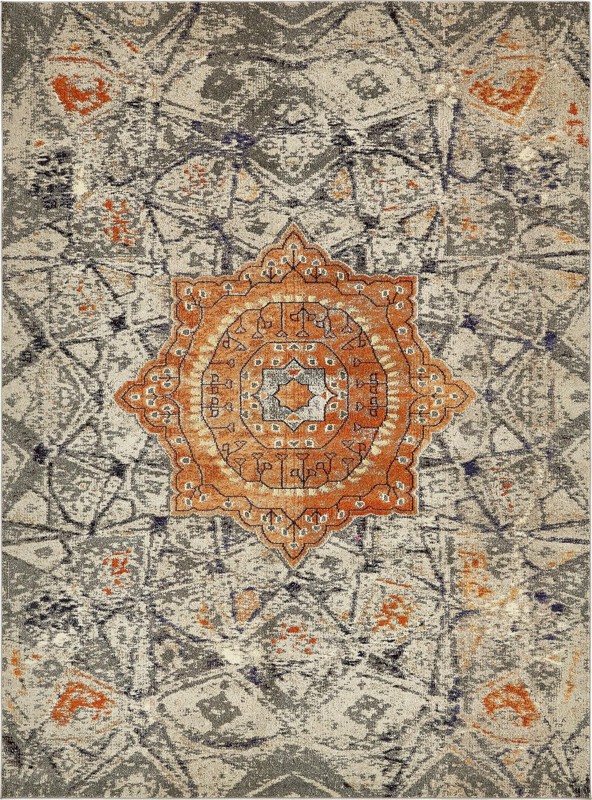 9' x 12' 2 Alston · Medallion Washable Rug, gray and orange