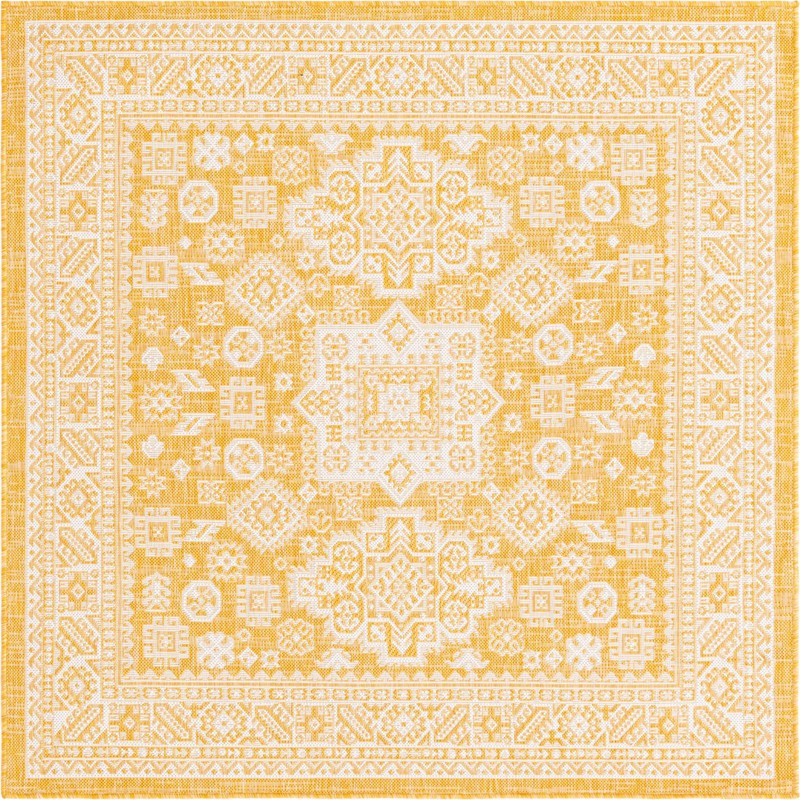 5' 3 x 5' 3 Bellamy · Border Outdoor Rug, yellow