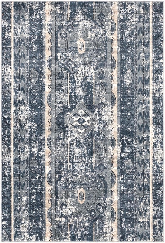 4' x 6' Grouse · Distressed striped rug, blue and beige