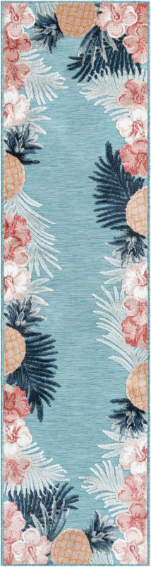 2' 2 x 8' Kirwan · Tropical floral Outdoor Rug, blue and pink