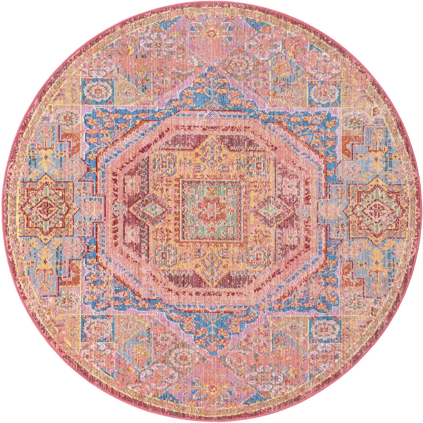 5' 3 x 5' 3 Lindley · Medallion rug, peach and blue