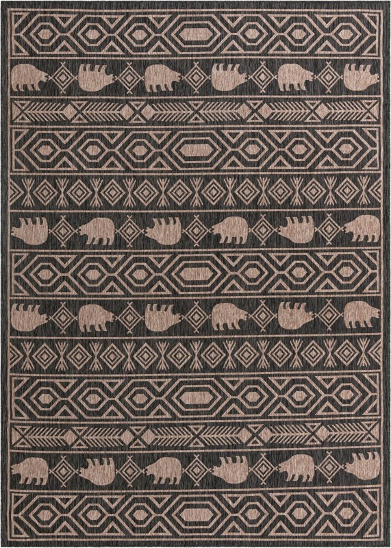 Ralston · Bear geometric Outdoor Rug, black and tan