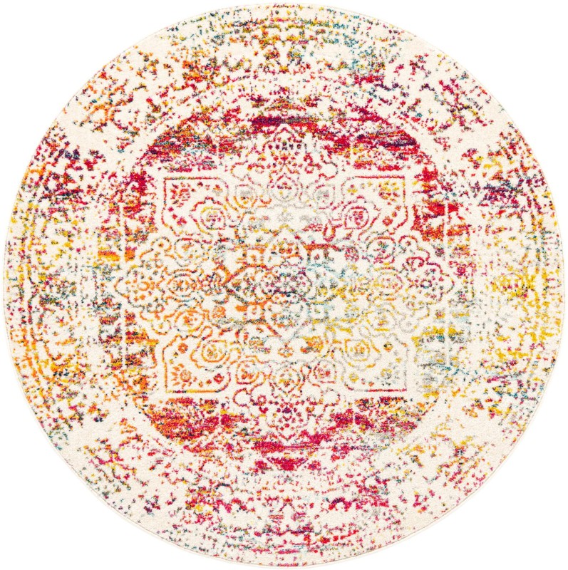 6' x 6' Birch · Distressed medallion rug, ivory and multi