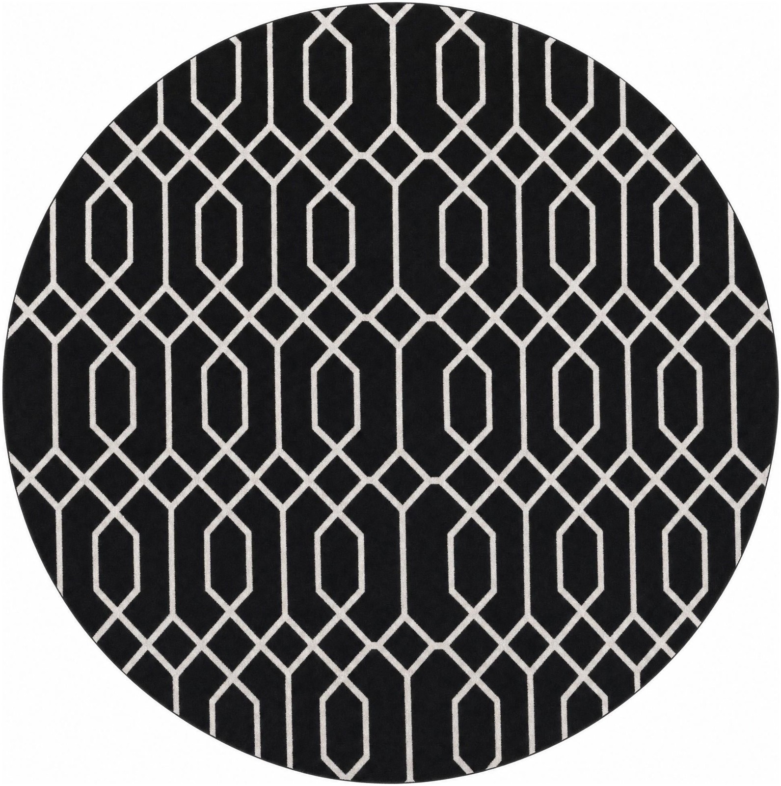 10' x 10' Cowley · Geometric trellis rug, black and silver