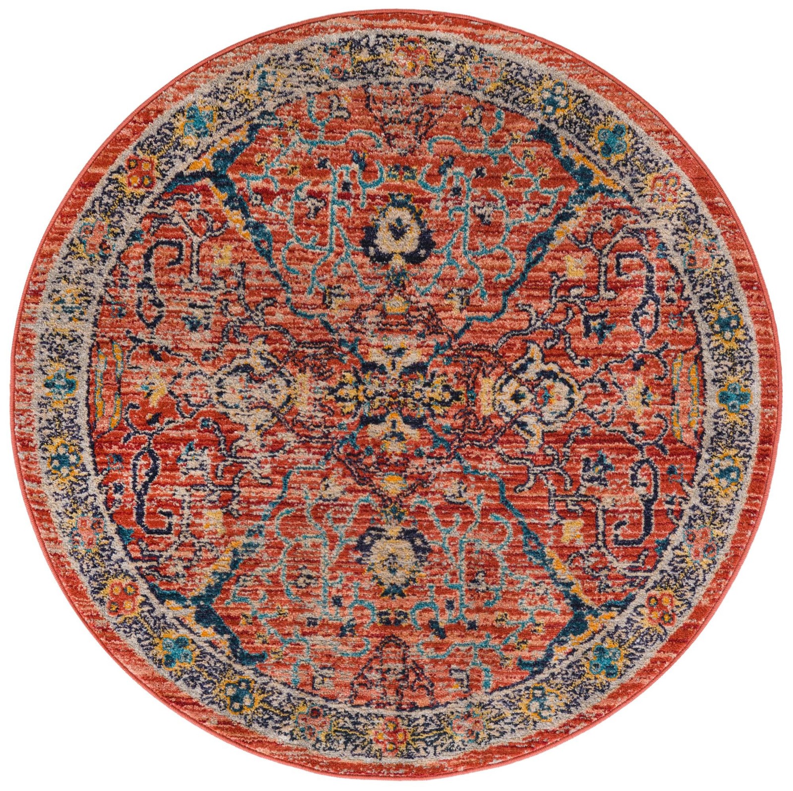5' 2 x 5' 2 Sedgwick · Medallion rug, brick red and blue