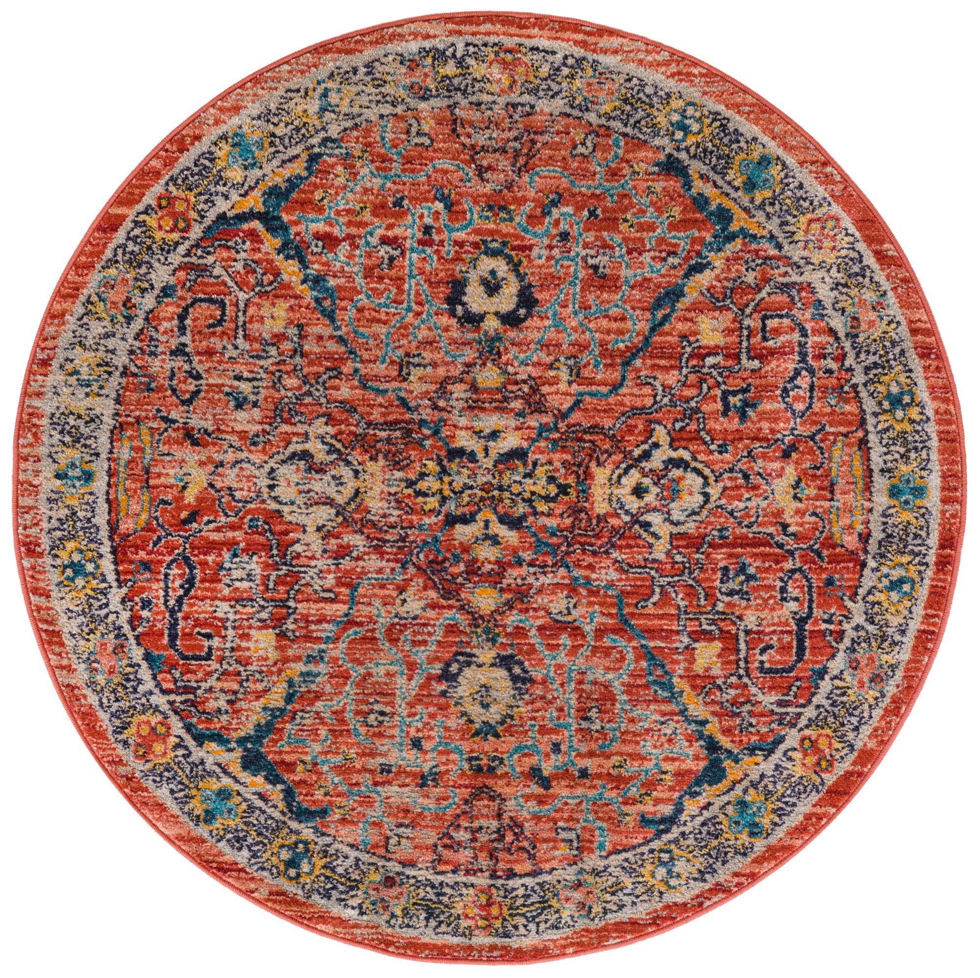 5' 2 x 5' 2 Sedgwick · Medallion rug, brick red and blue