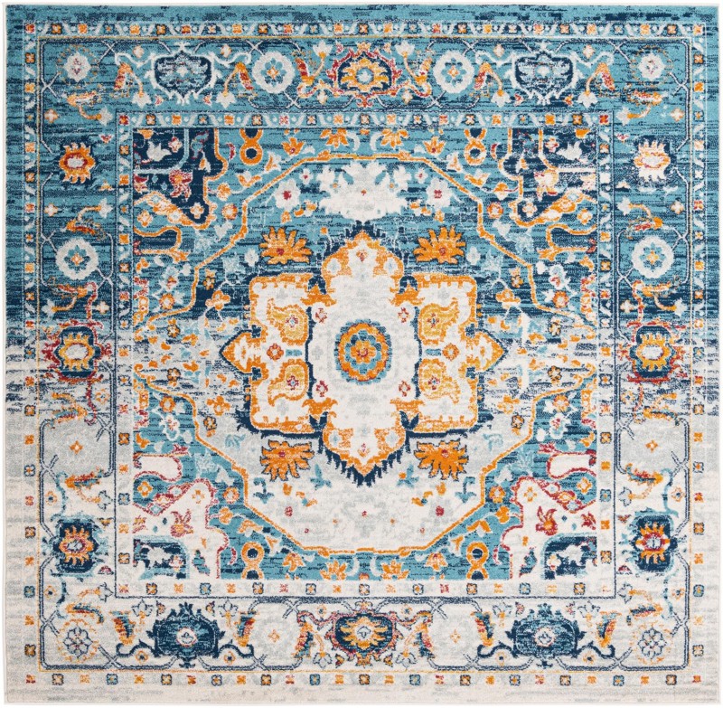 7' 10 x 7' 10 Pierce · Border rug, teal