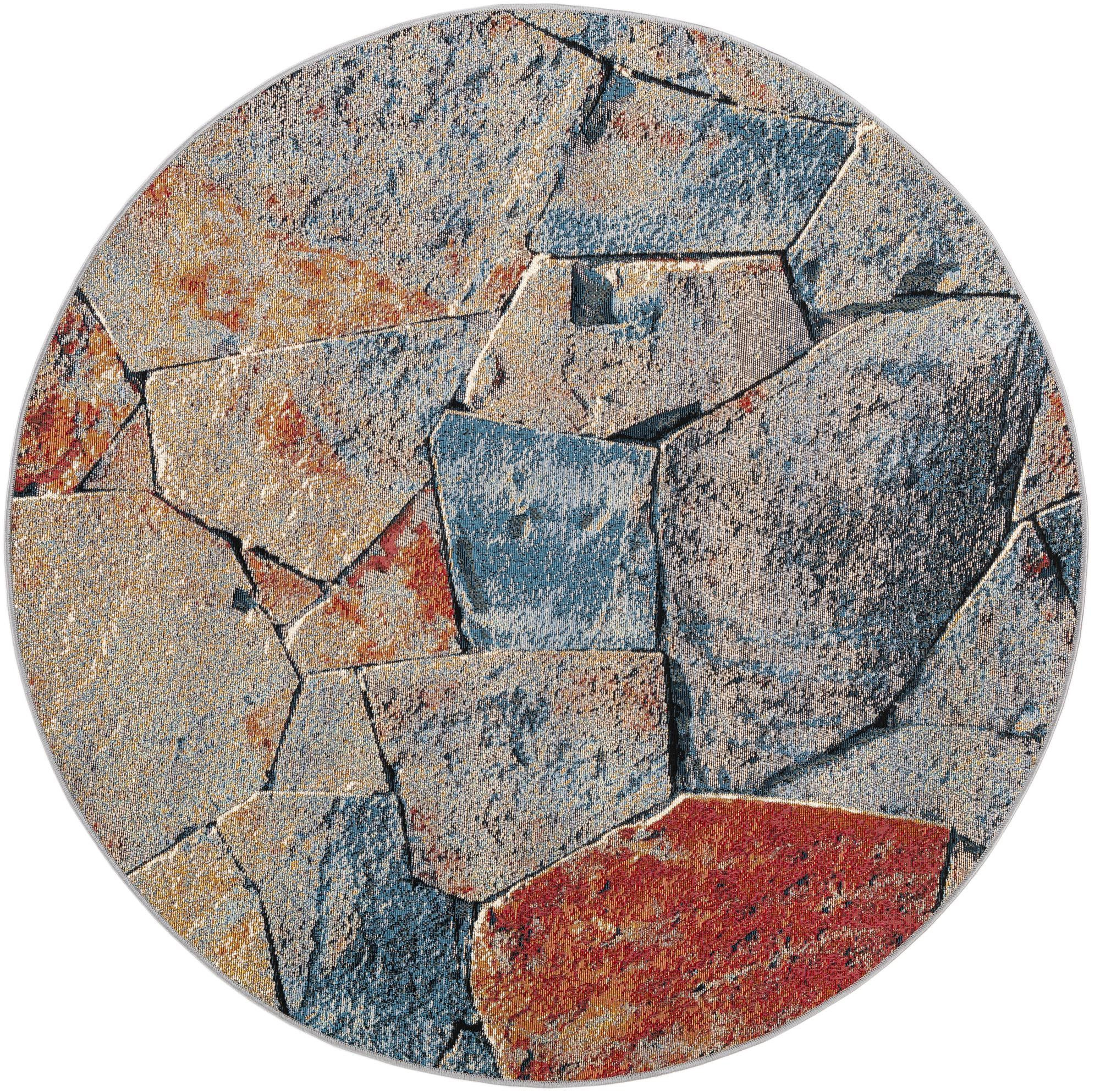 5' x 5' Cobblestone · Abstract Outdoor Rug, multi