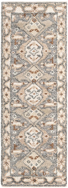 2' x 6' 1 Belden · Diamond medallion Wool Rug, gray and ivory