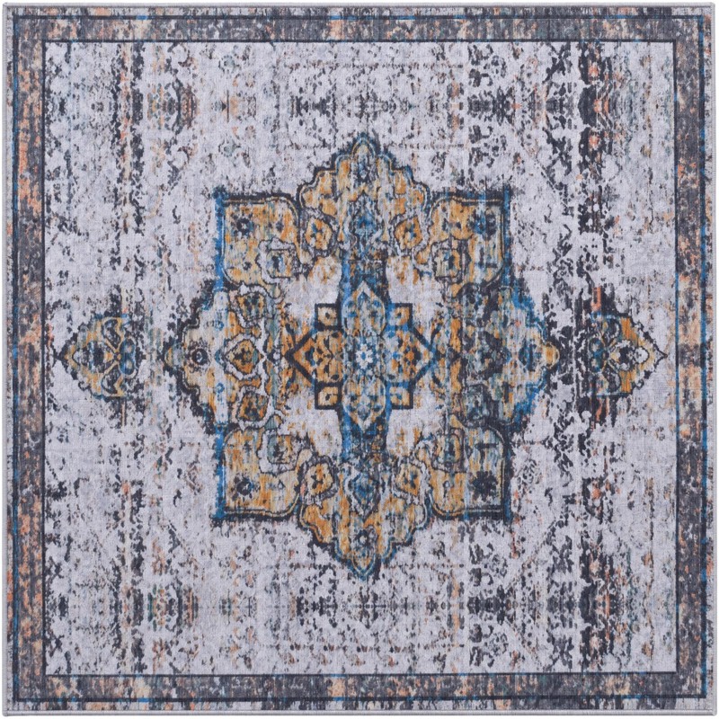 6' x 6' Rideout · Medallion rug, white and blue