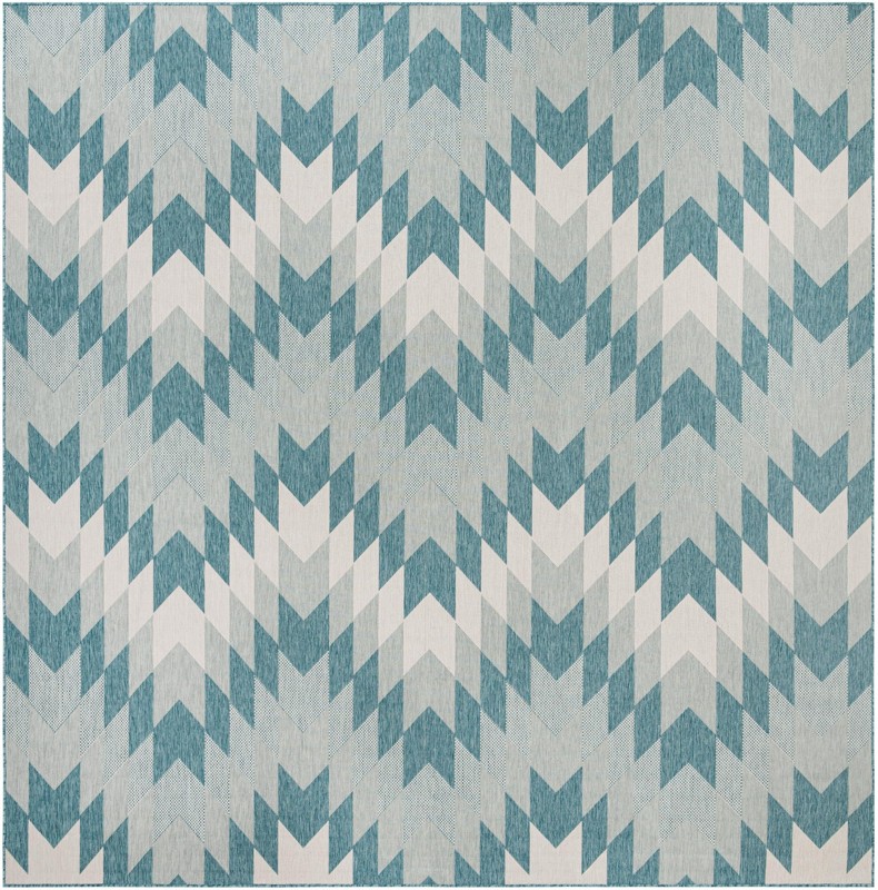 Morrell · Chevron Outdoor Rug, aqua and ivory