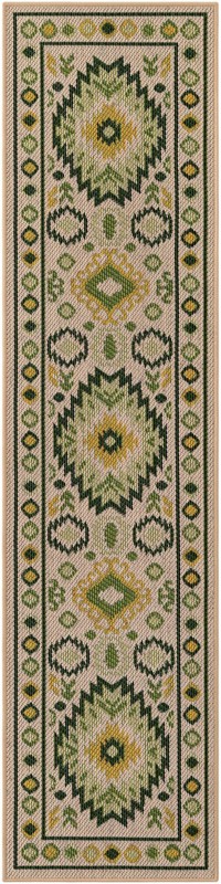 2' x 8' Whitfield · Border Outdoor Rug, beige and green